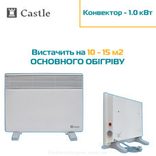 Электрический конвектор CASTLE 1,0 кВт 10-15м2 термостат, ножки, крепление