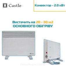 Электрический конвектор CASTLE 2,0 кВт 20-30м2 (термостат, ножки, крепление)