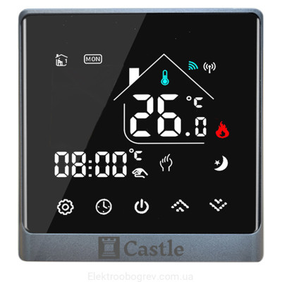 Терморегулятор для электропривода радиаторных кранов Castle AC-8400RH WI-FI, серый