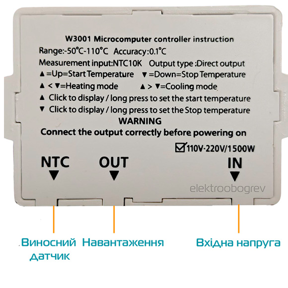 Схема монтажа терморегулятора W3001